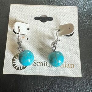 Smithsonian Faux Turquoise Bead Dangle Earrings Silver Tone OS Boho 90s